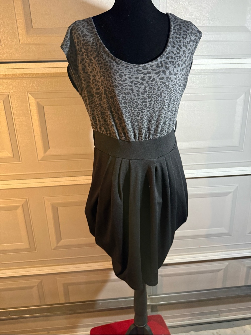 January 7 Gray and black Fabric Top with Gold Label Detail